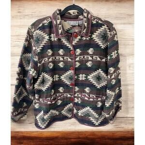 Jane Ashley Tapestry Jacket w/Pockets Womens M Southwestern Aztec Buttons Cotton